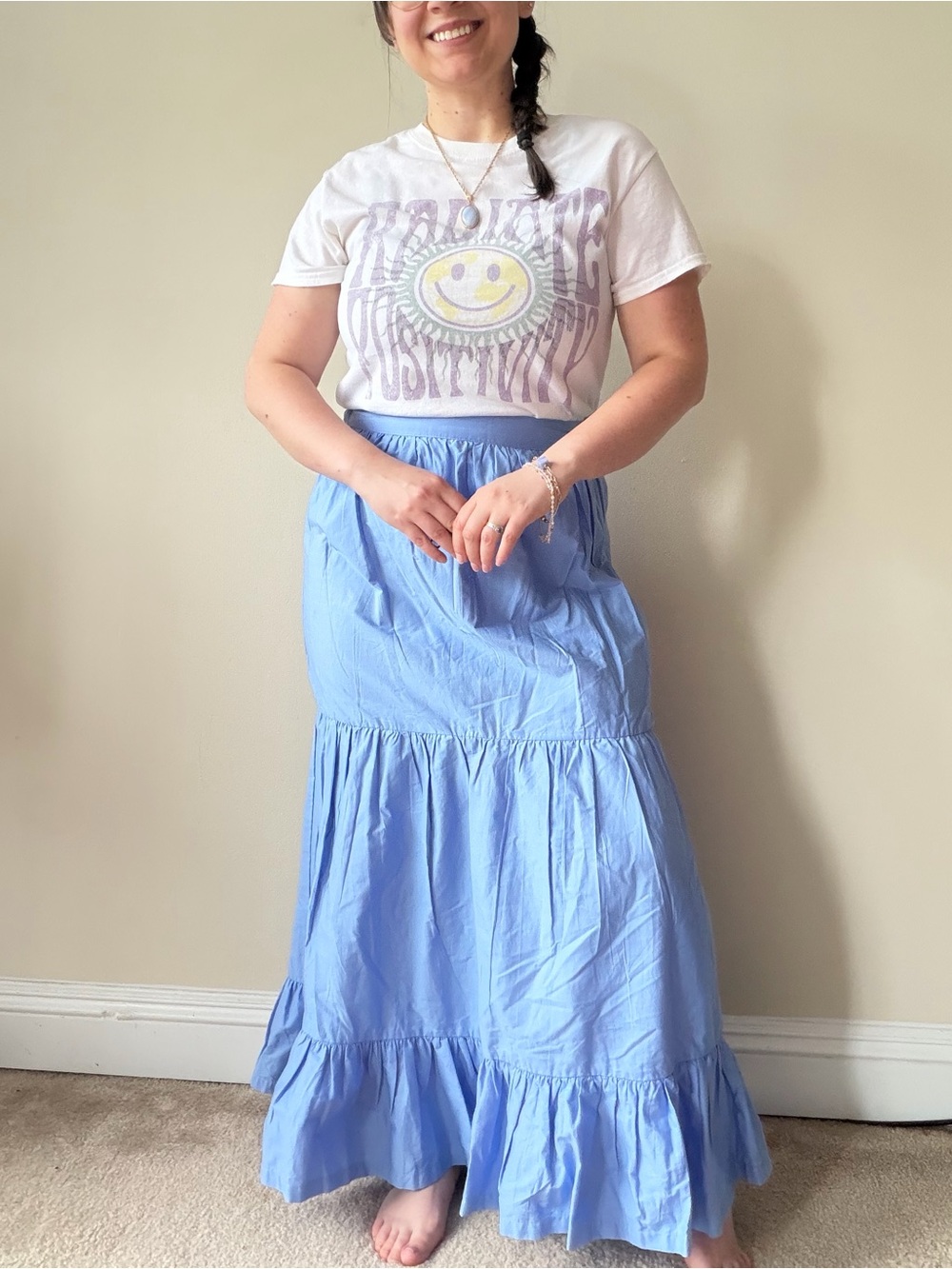 Japna Light Blue Tiered Maxi Skirt